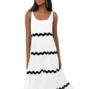 NWOT PrettyGarden Chic Maxi Dress, White with Black Stripes, Medium